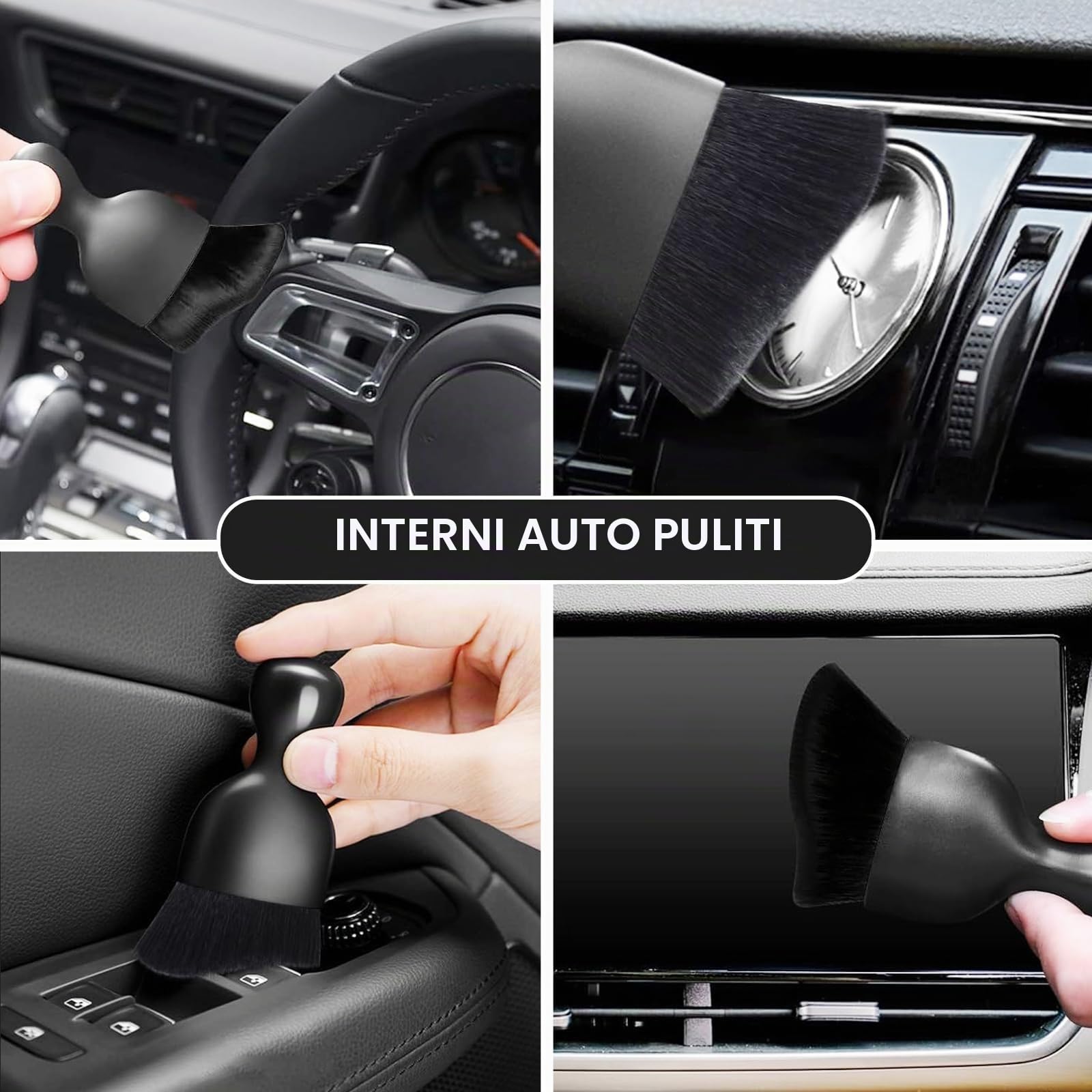 Quelcc spazzole pulizia auto interni nere 3 pezzi morbide