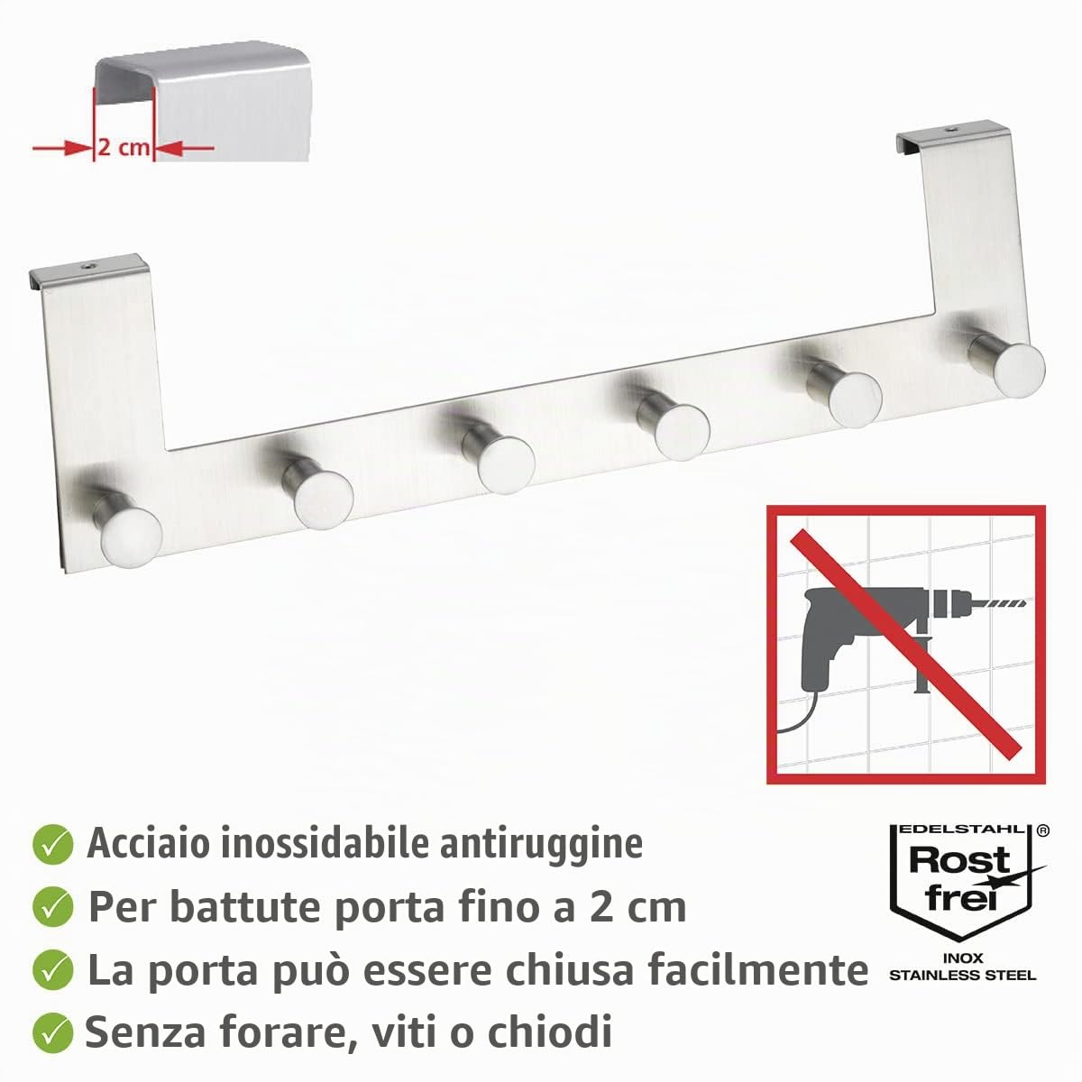 Wenko Celano attaccapanni da porta 6 ganci inox opaco