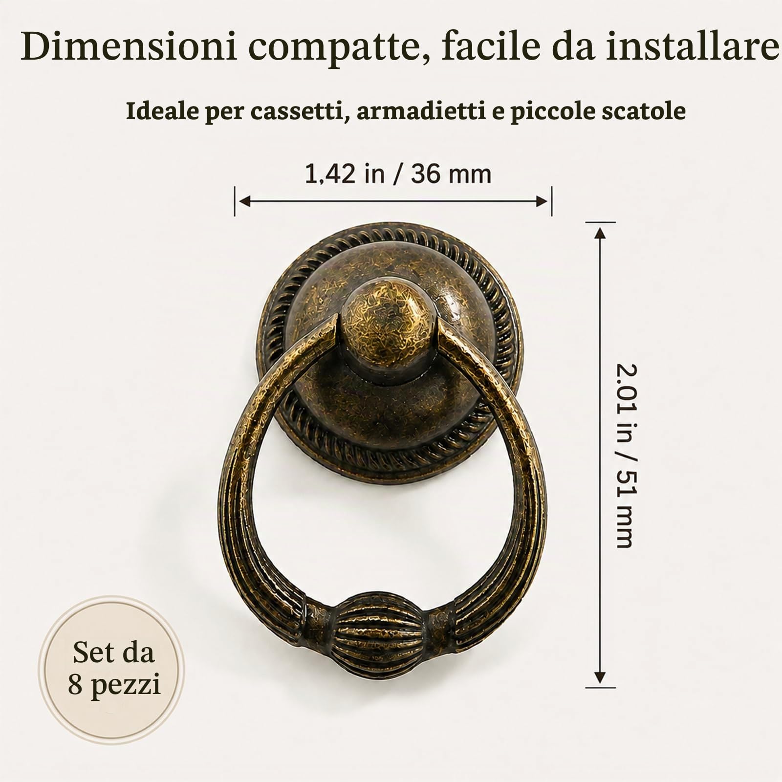 Lxoraziy maniglie mobili antiche ad anello 8 pezzi