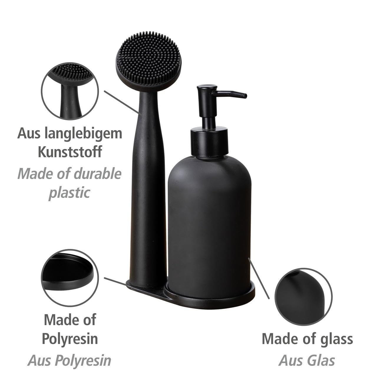 Wenko Piedo set cucina dispenser 400 ml nero 3 pezzi