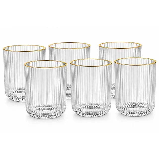 Cecaro Group Set 6 Bicchieri Bordo Oro 270 ml Vetro Rigato