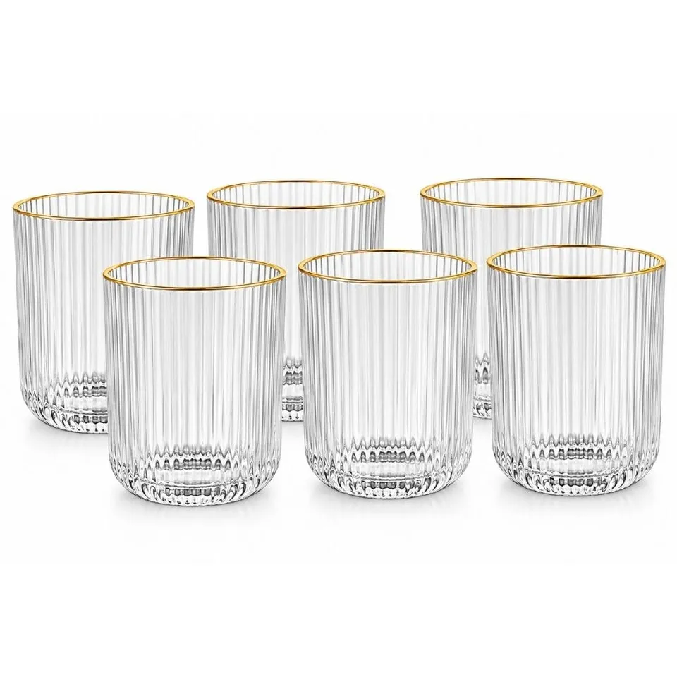 Cecaro Group Set 6 Bicchieri Bordo Oro 270 ml Vetro Rigato