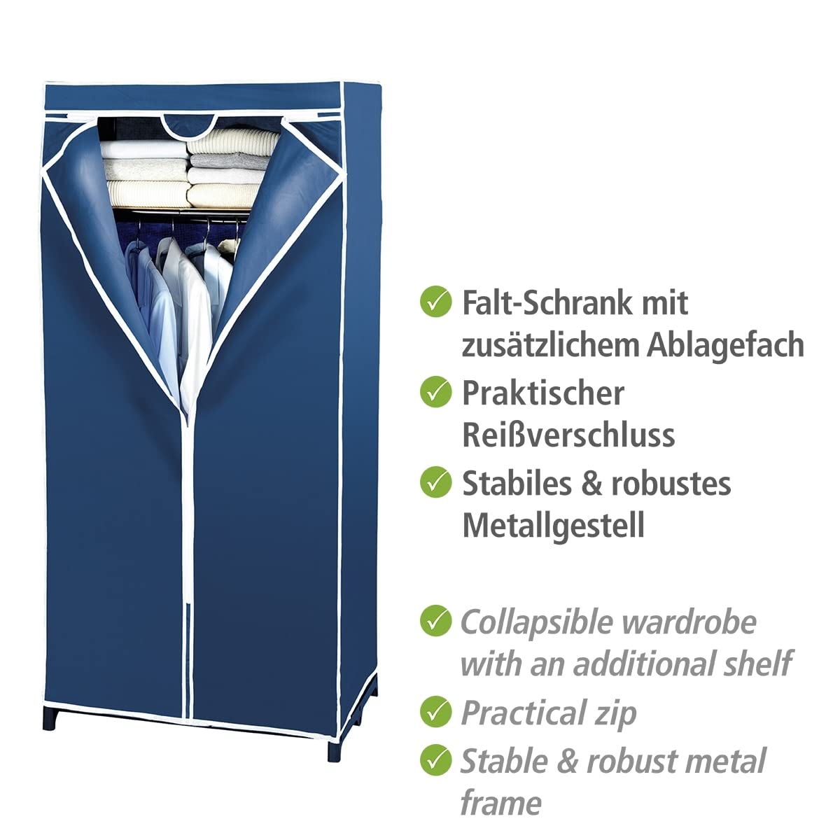 Wenko Air armadio in tessuto con ripiano 75x160x50 cm blu