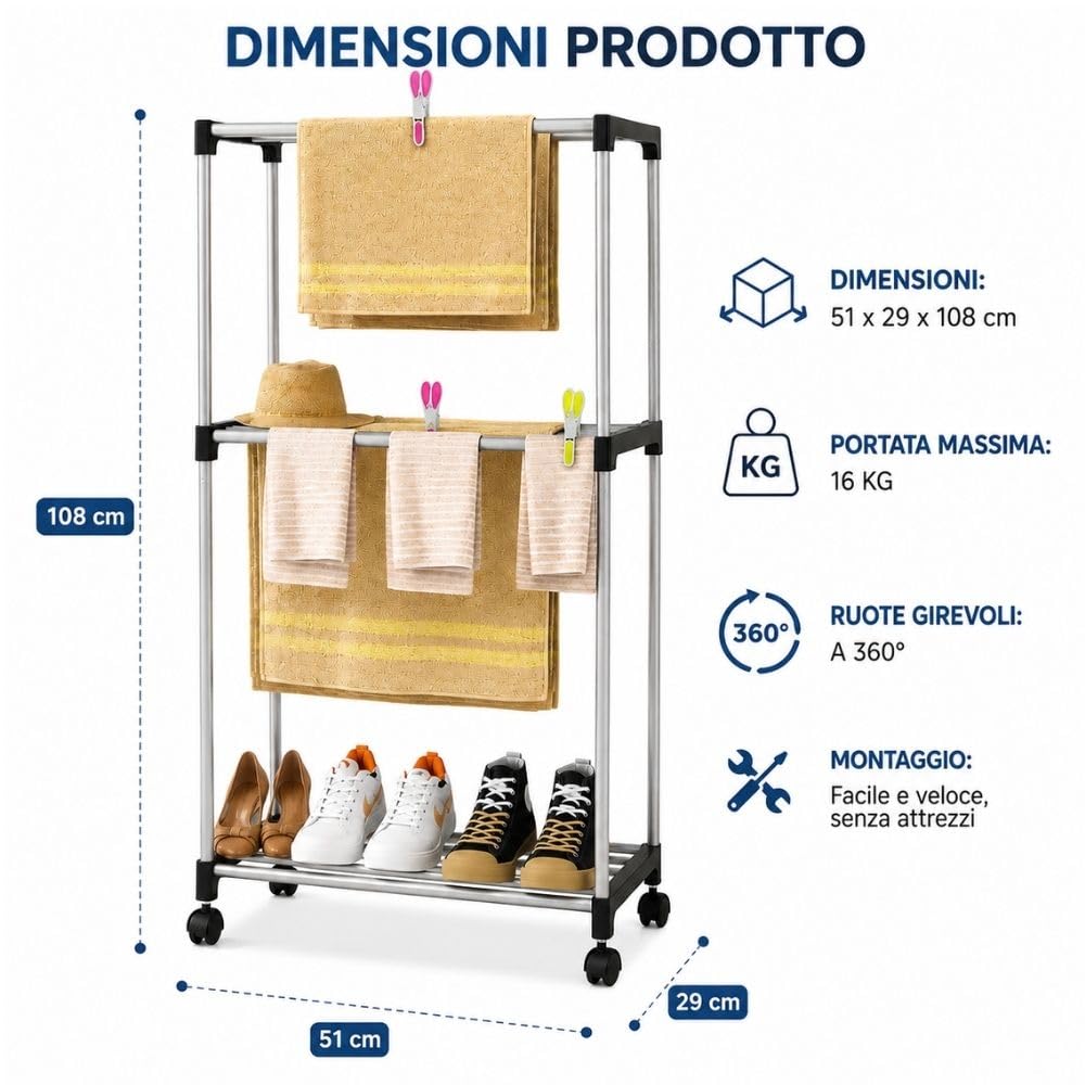 Cecaro Group Porta Asciugamani 3 Piani con Ruote 16 kg
