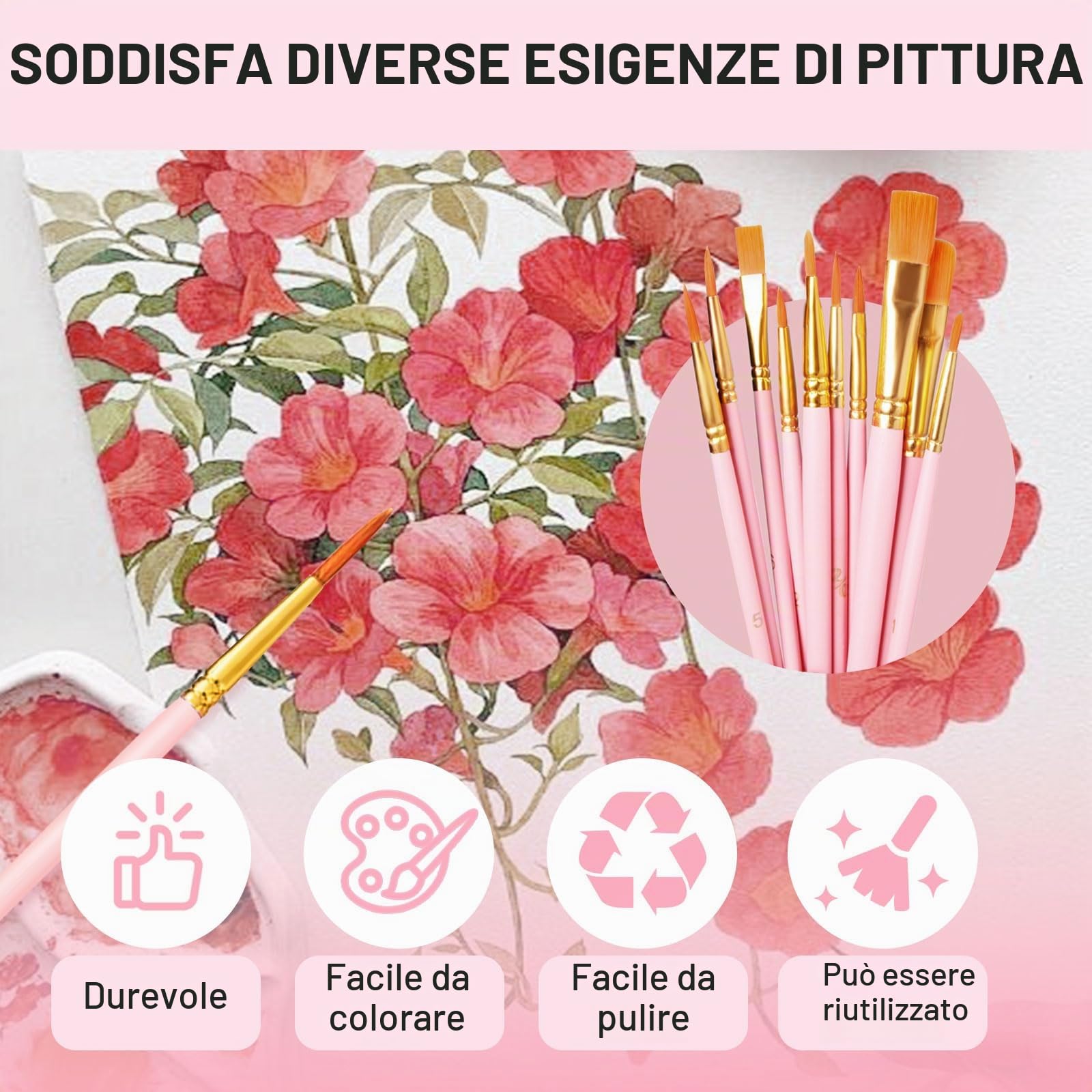 Quelcc set 20 pennelli pittura rosa acquerello acrilico nylon