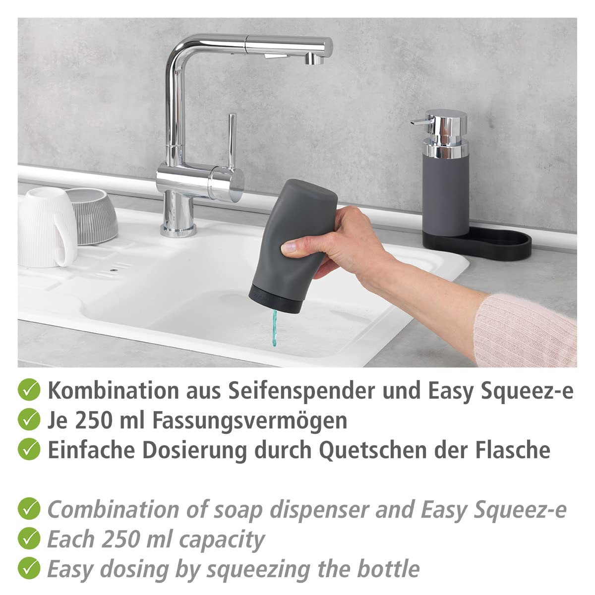 Wenko Easy-Squeeze set dispenser sapone grigio 250 ml