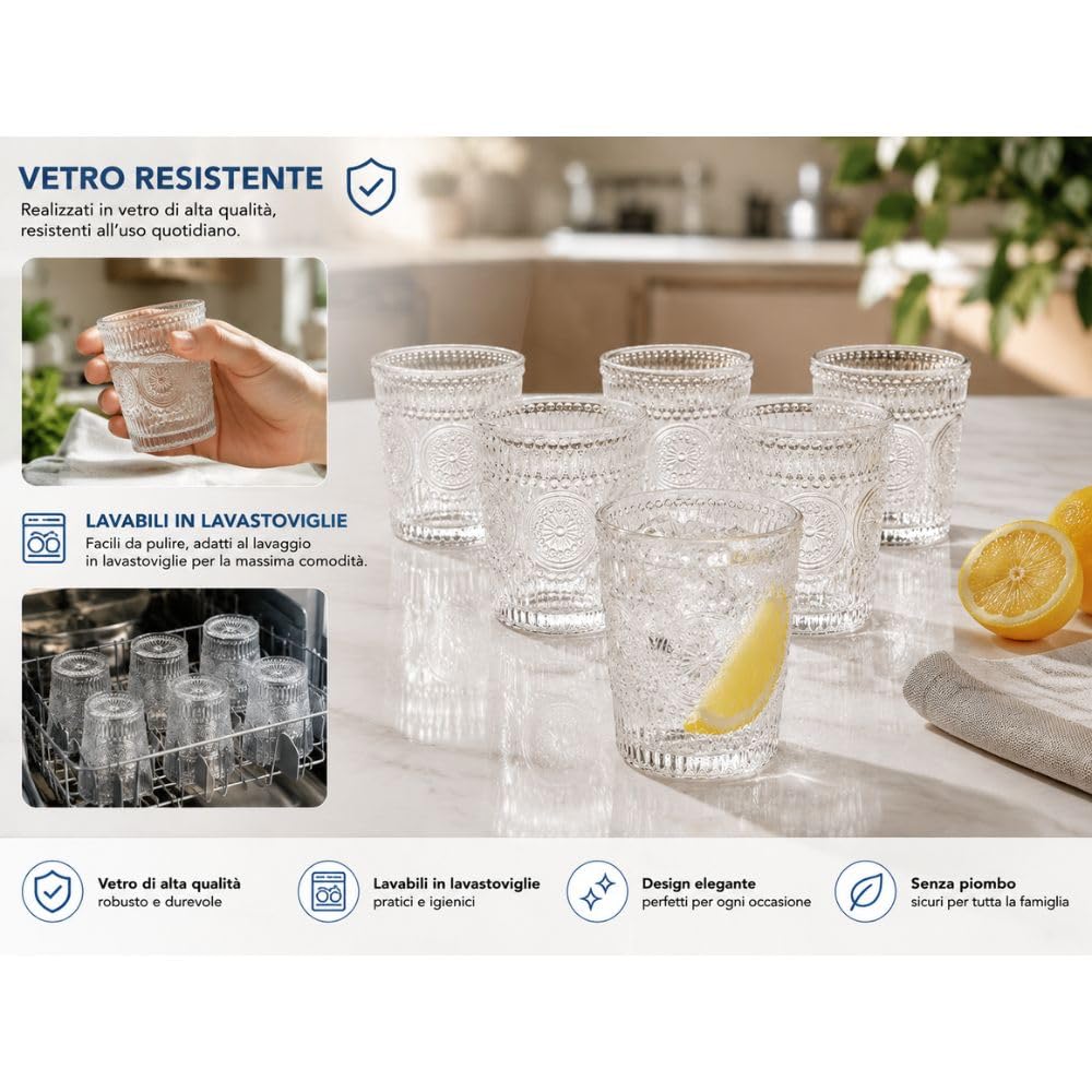 Cecaro Group Set 6 bicchieri 320 ml trasparenti decorati