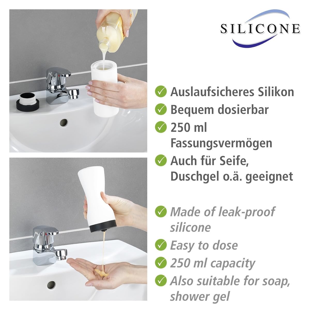 Wenko Easy Squeeze dispenser sapone bianco 250 ml silicone