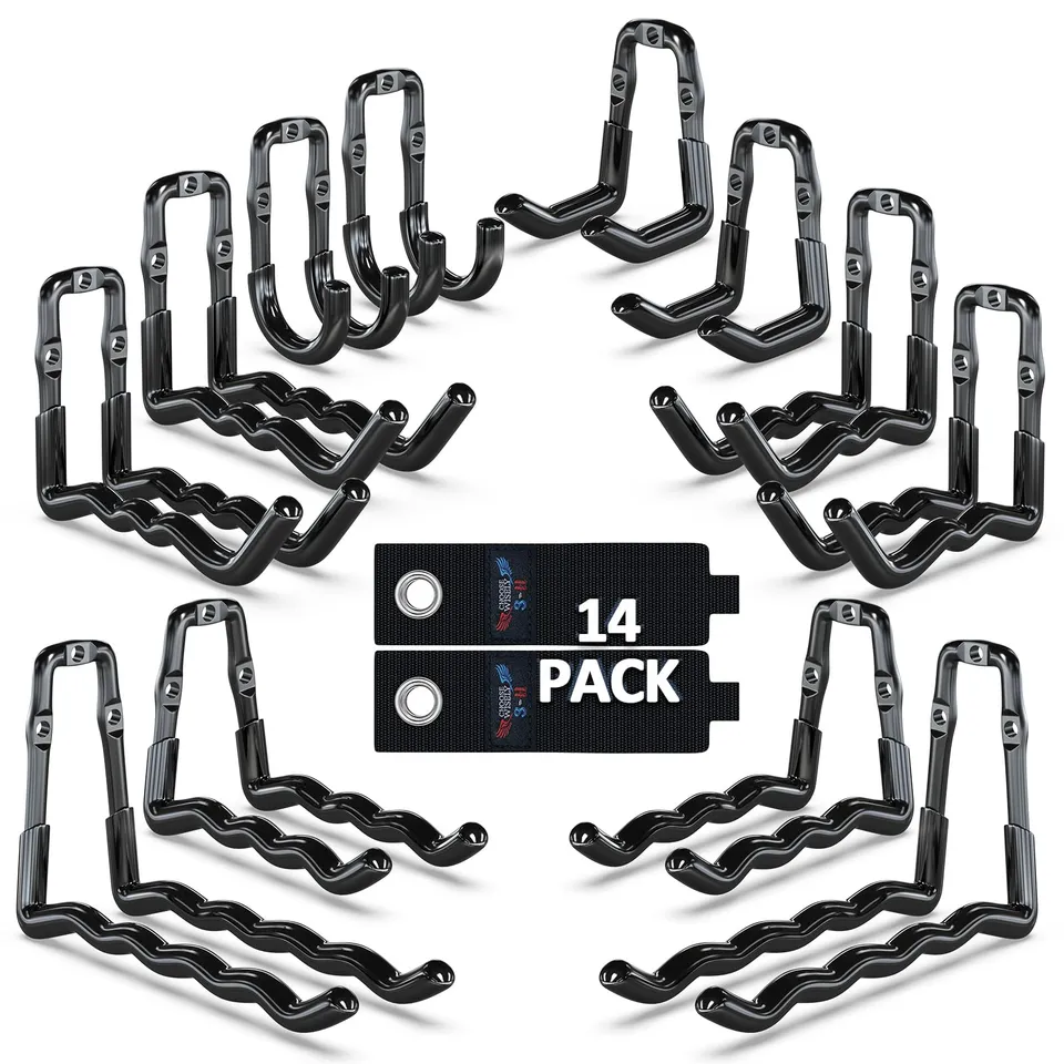 3-H ganci garage parete neri 14 pezzi portata 40 kg