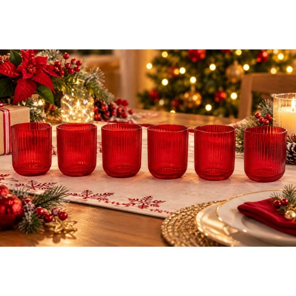 Cecaro Group set bicchieri rossi rigati vetro 270 ml 12 pezzi