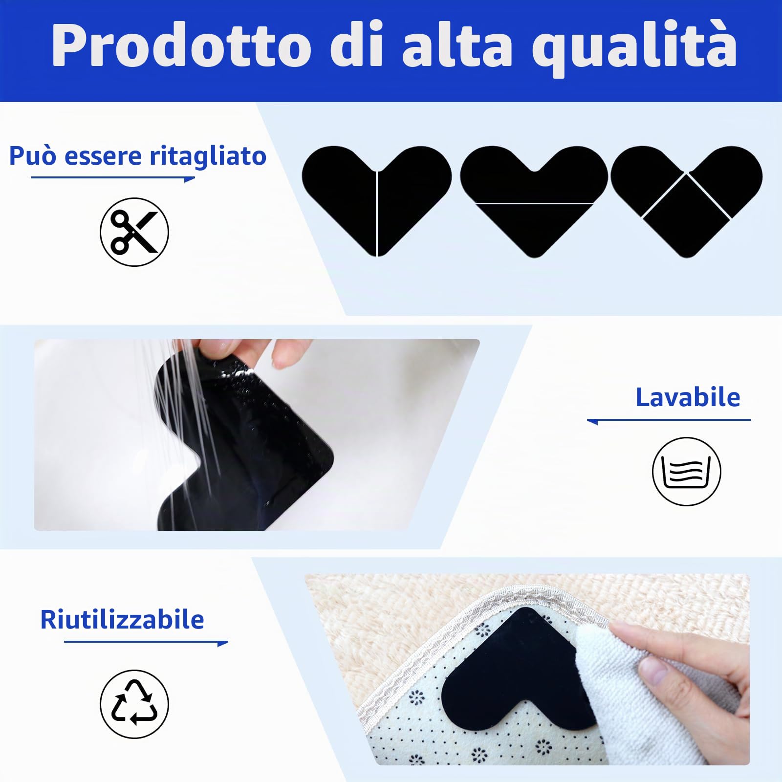 Quelcc gripper tappeto antiscivolo 16 pezzi nero