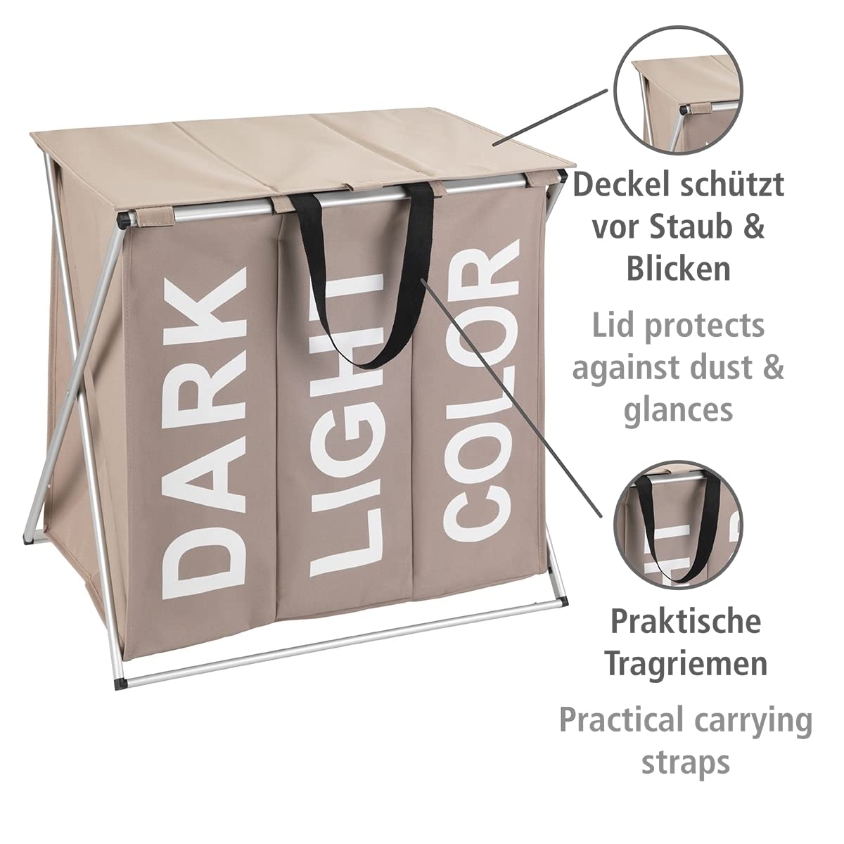 Wenko Trio Top cesto portabiancheria 118 L taupe