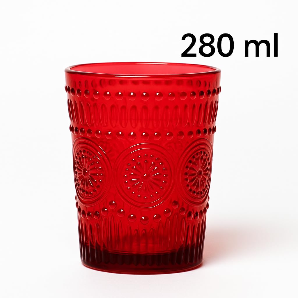 Cecaro Group Bicchieri Natale Vetro Rosso 6 Pezzi 280ml Rilievo