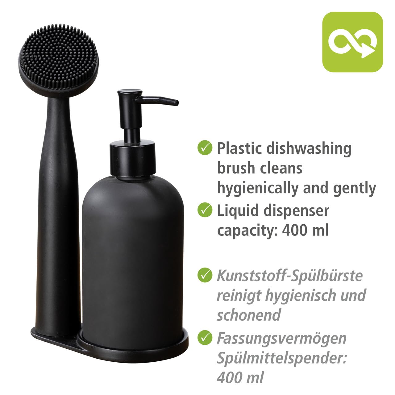 Wenko Piedo set cucina dispenser 400 ml nero 3 pezzi