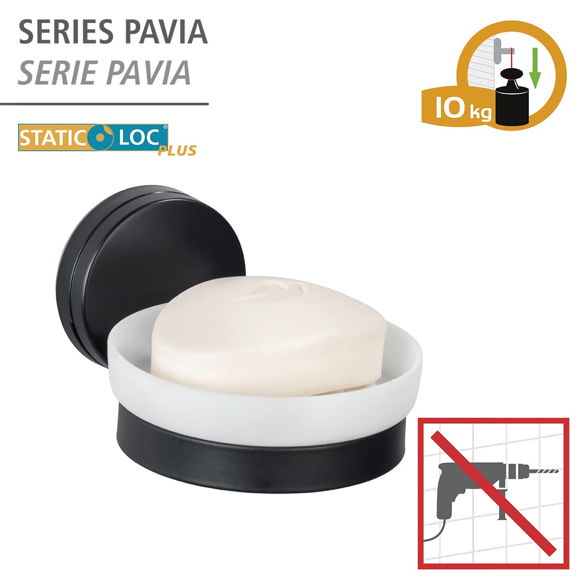 Wenko Static-Loc Plus Pavia portasapone nero senza forare