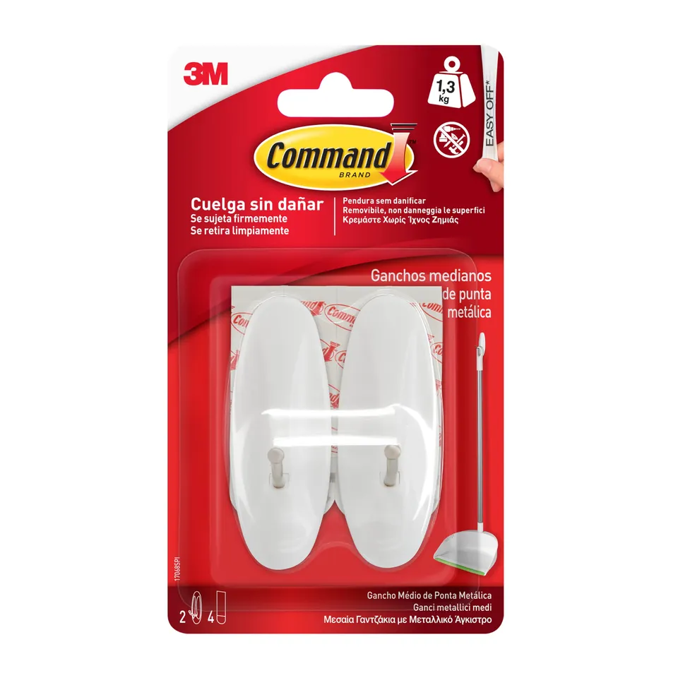 Command 16964 Gancio Ovale Adesivo M Bianco Impermeabile 2 Pezzi