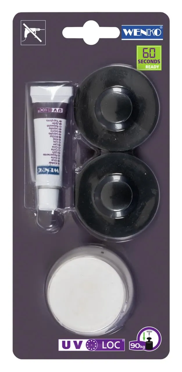 Wenko UV-Loc set fissaggio senza forare nero 2 pezzi