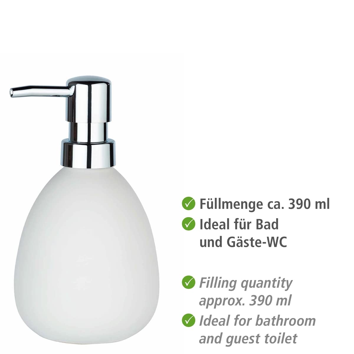 Wenko Polaris dosatore sapone ceramica bianco opaco 390 ml