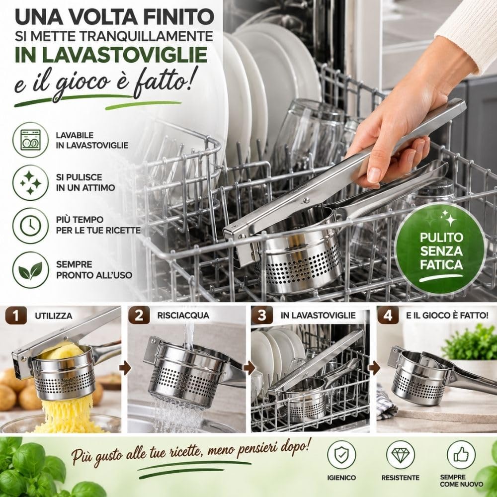 Cecaro Group Schiacciapatate Acciaio Inox Manici Ergonomici