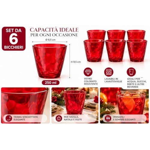 Cecaro Group Duesse 198 Bicchieri Rossi Vetro 250 ml 12 Pezzi