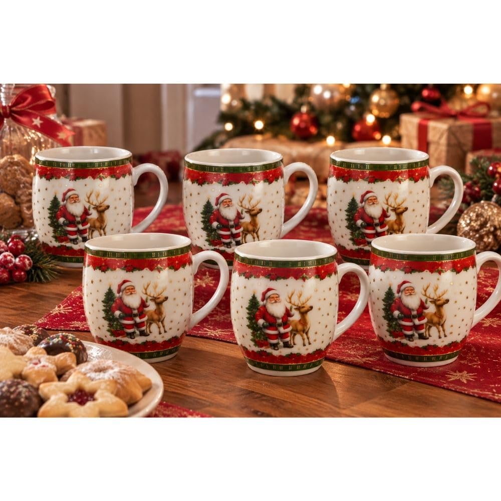 Cecaro Group Set 6 Tazzine Renna Babbo Natale 90 ml Porcellana