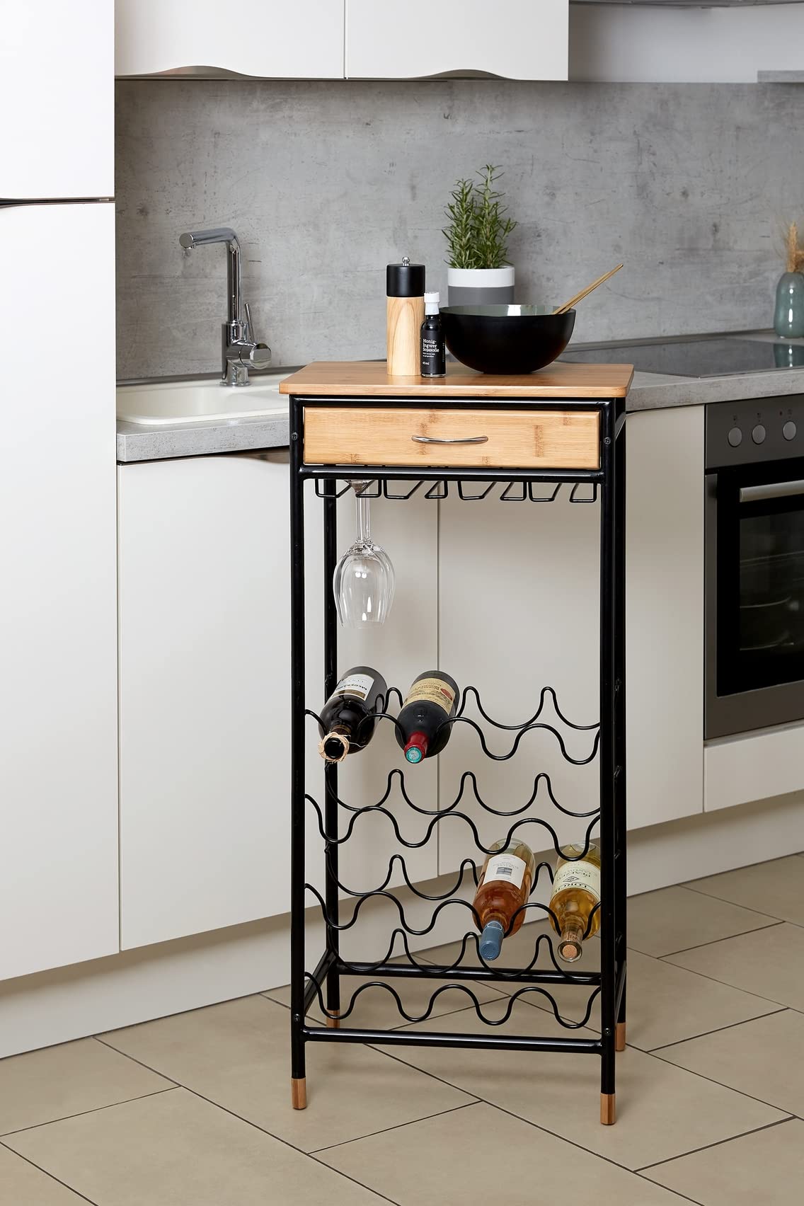 Wenko Loft portabottiglie 16 bottiglie bambù con bicchieri