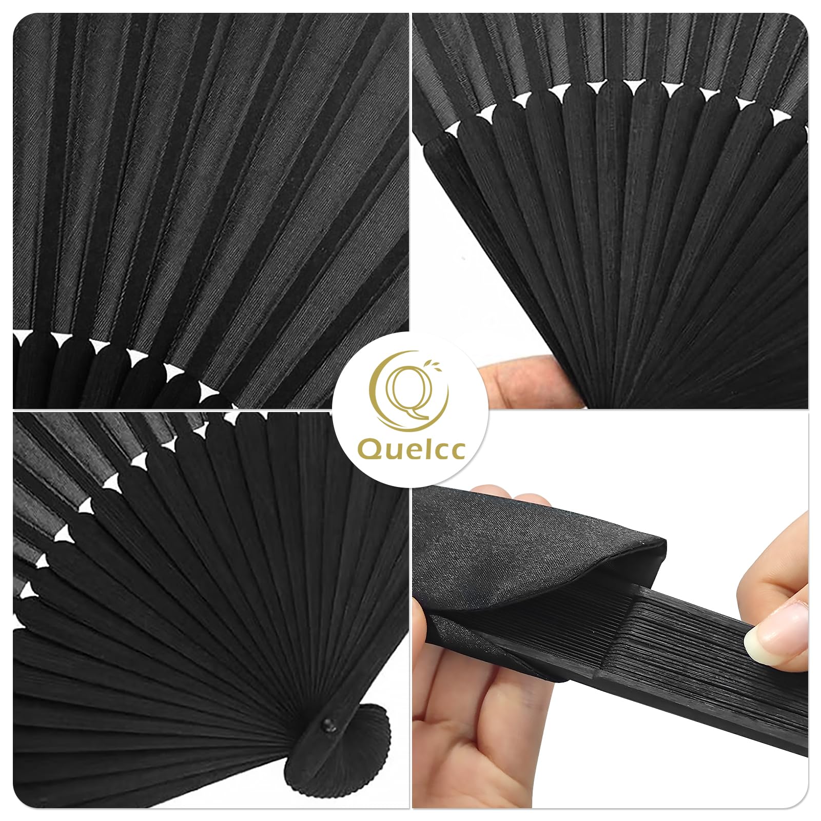 Quelcc Ventaglio Nero 2 Pezzi Bambù 38 cm