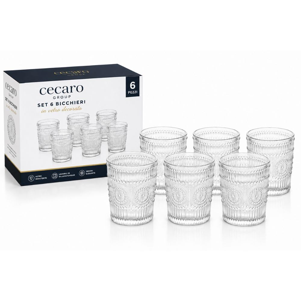 Cecaro Group Set 6 Bicchieri Vetro 290 ml Trama Rilievo