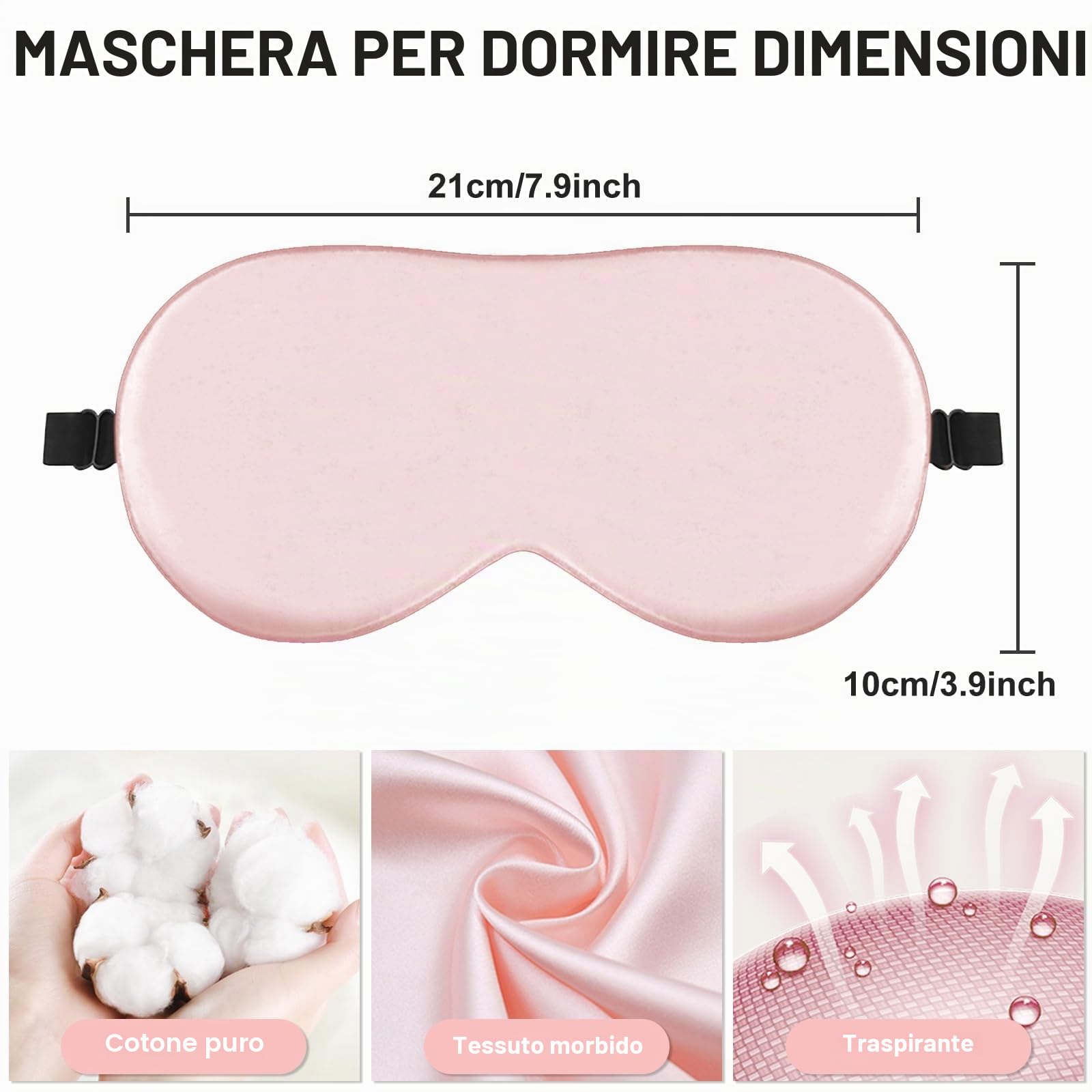 Quelcc Maschera Occhi Notte in Seta 2 pz Rosa Oscurante