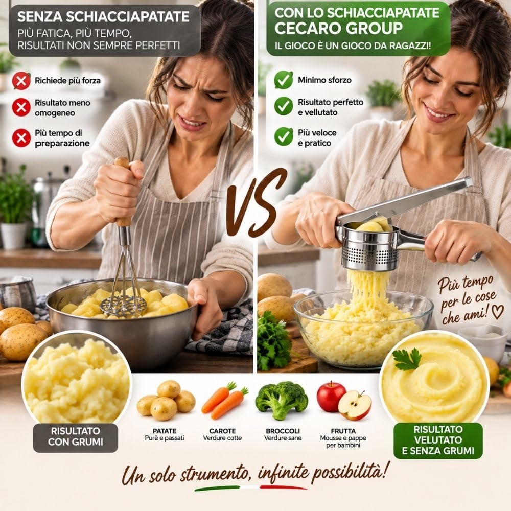 Cecaro Group Schiacciapatate Acciaio Inox Manici Ergonomici