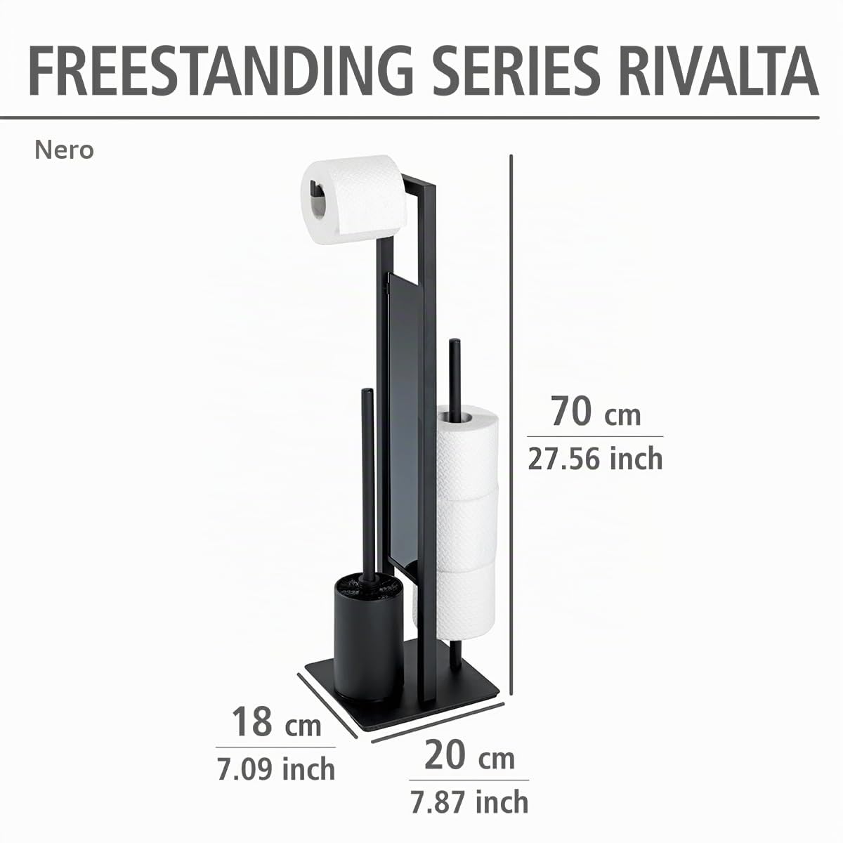 Wenko Rivalta piantana WC portarotolo scopino nero 18x70x20 cm