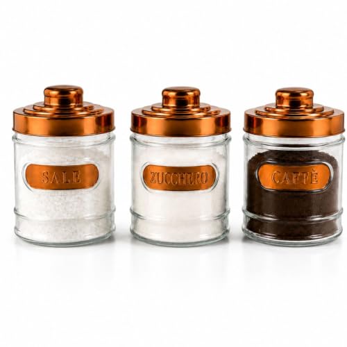 Cecaro Group Set 3 Barattoli Vetro 500 ml Tappi Rame