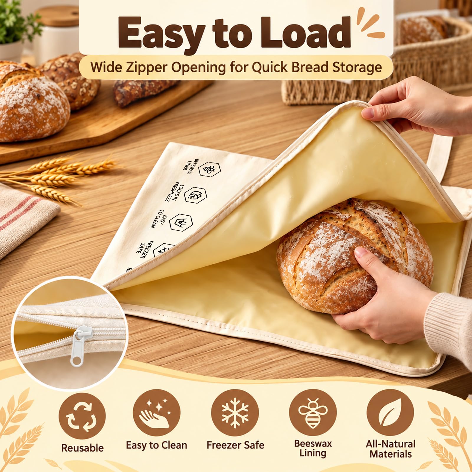 Quelcc Sacchetti Pane Cera Api 2 Pezzi 32x43 cm