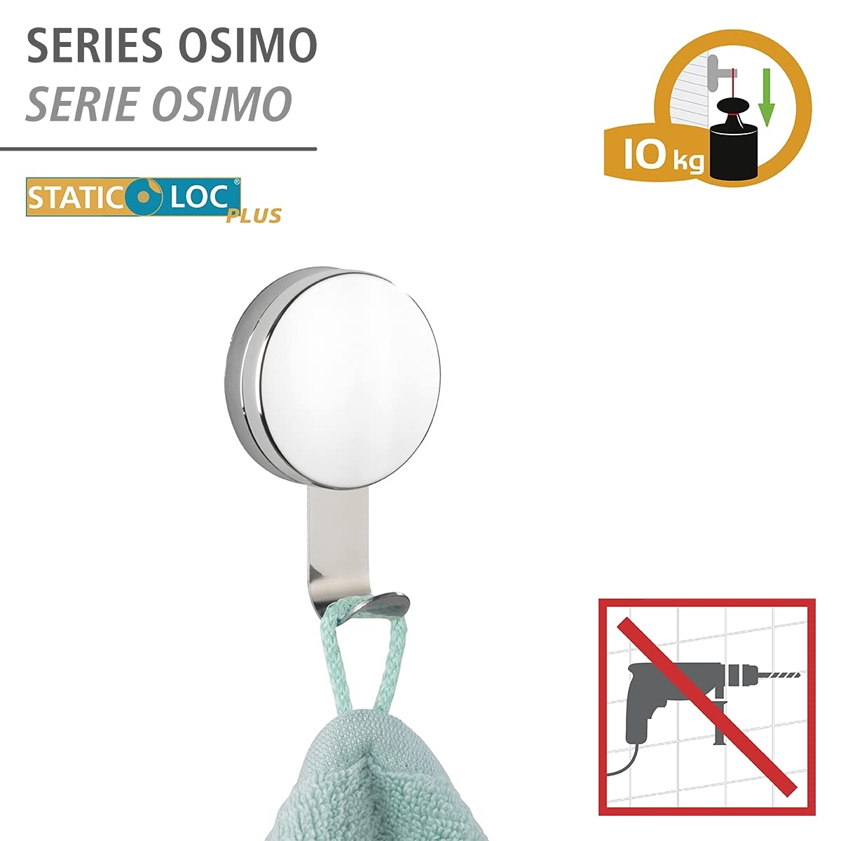 Wenko Osimo Static-Loc Plus ganci parete 2 pezzi acciaio