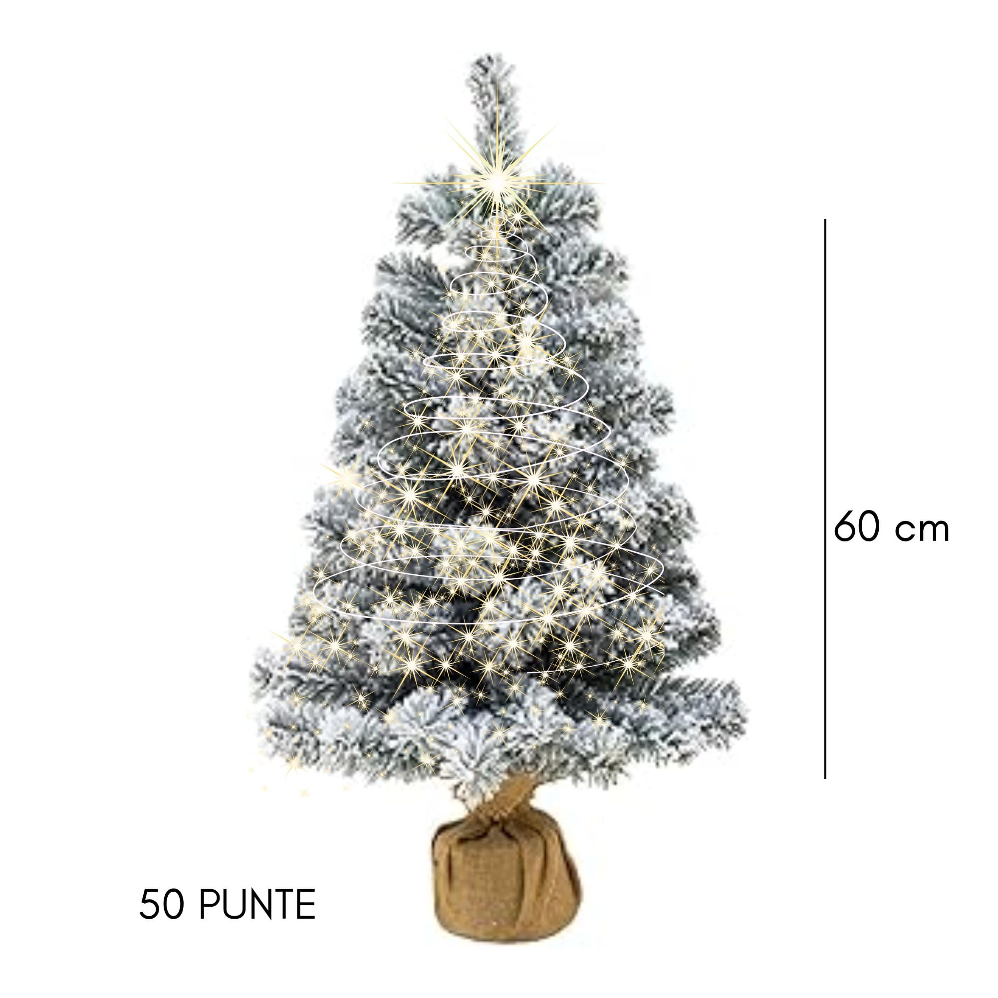 Cecaro Group Albero Innevato 60 cm 50 Punte LED Juta