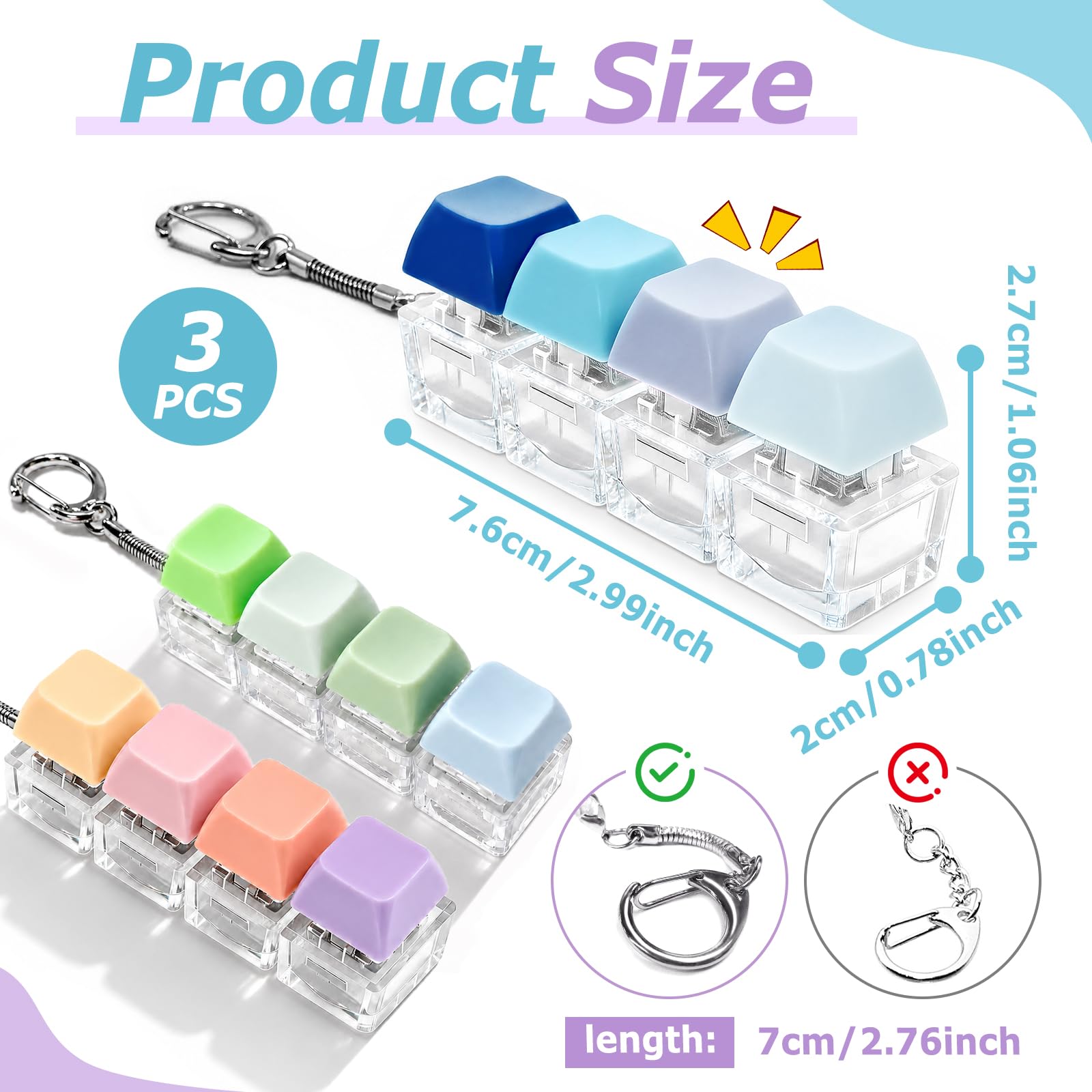 Quelcc tastiera fidget portachiavi antistress 3 pezzi