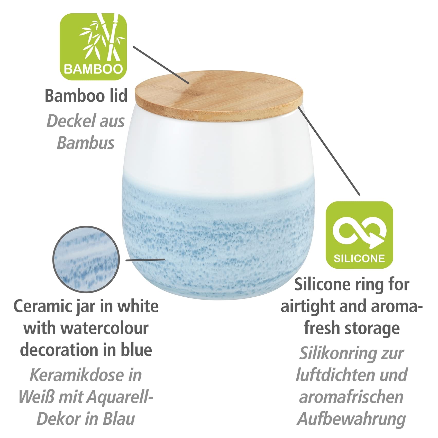 Wenko Mala barattolo ceramica bianco blu 1 l