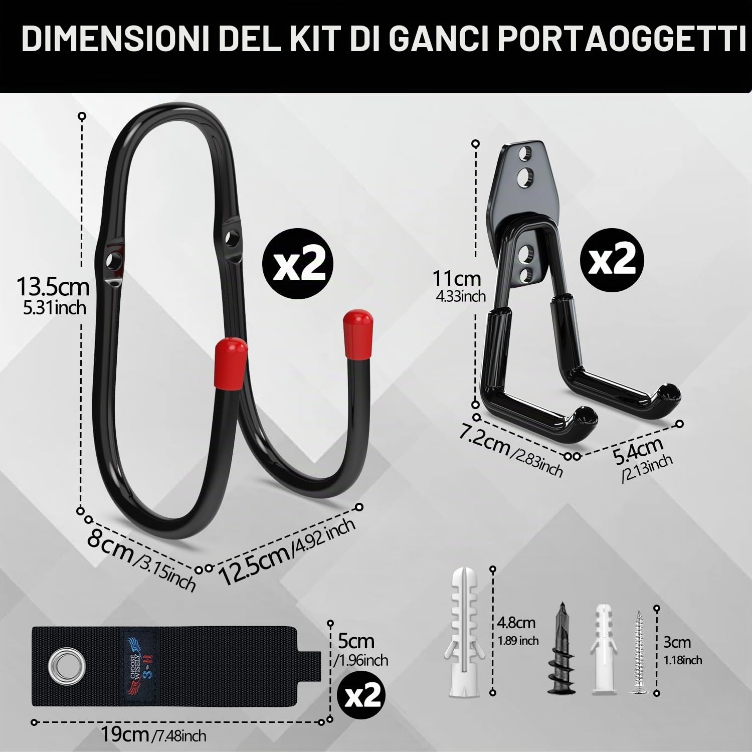 3-H Portatubo da Parete 2 Pezzi +1 Cinghia 45 kg