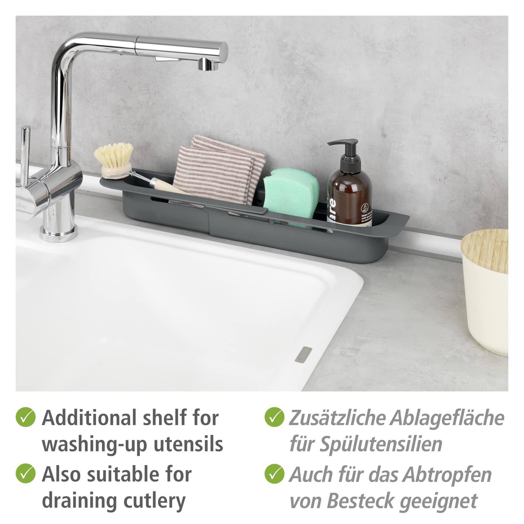 Wenko Fino organizer lavello grigio estensibile 49,5 cm