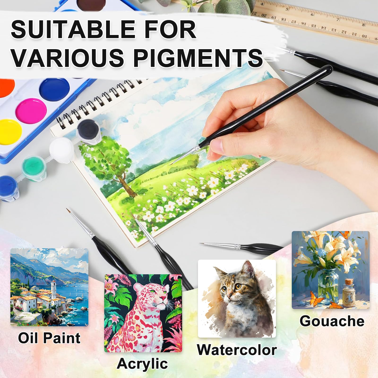 Quelcc Set Pennelli Miniature 10 Pezzi Dry Brush Dettagli
