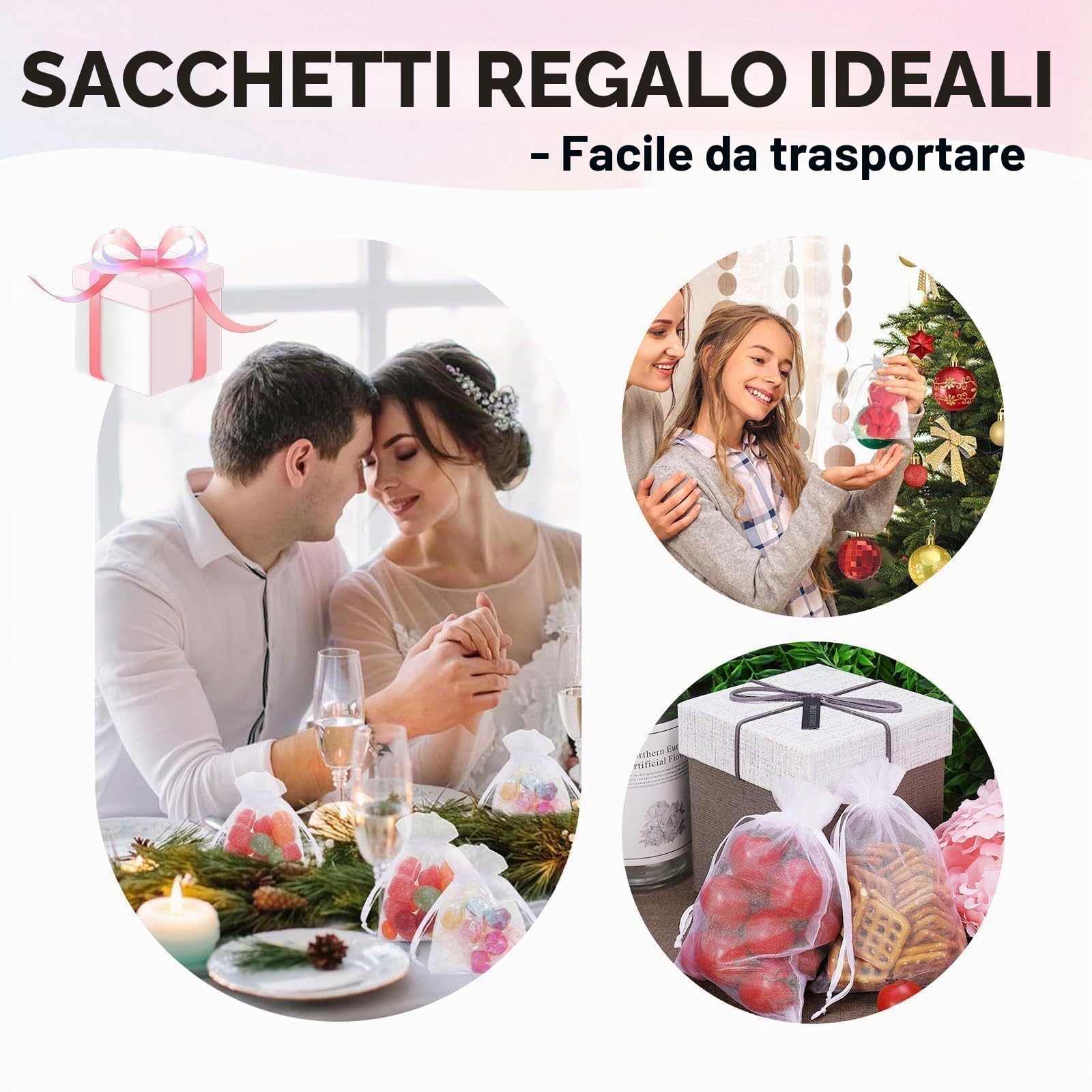 Quelcc sacchetti organza bianchi 7x9 cm 100 pz