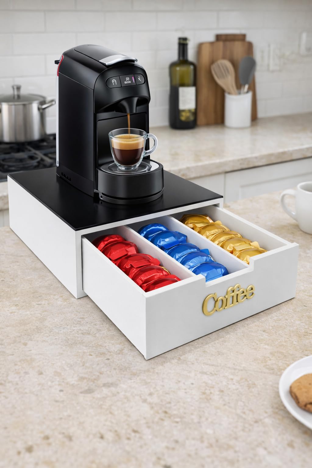 Cecaro Group Porta Capsule Bambù Vetro Nero Scritta Oro