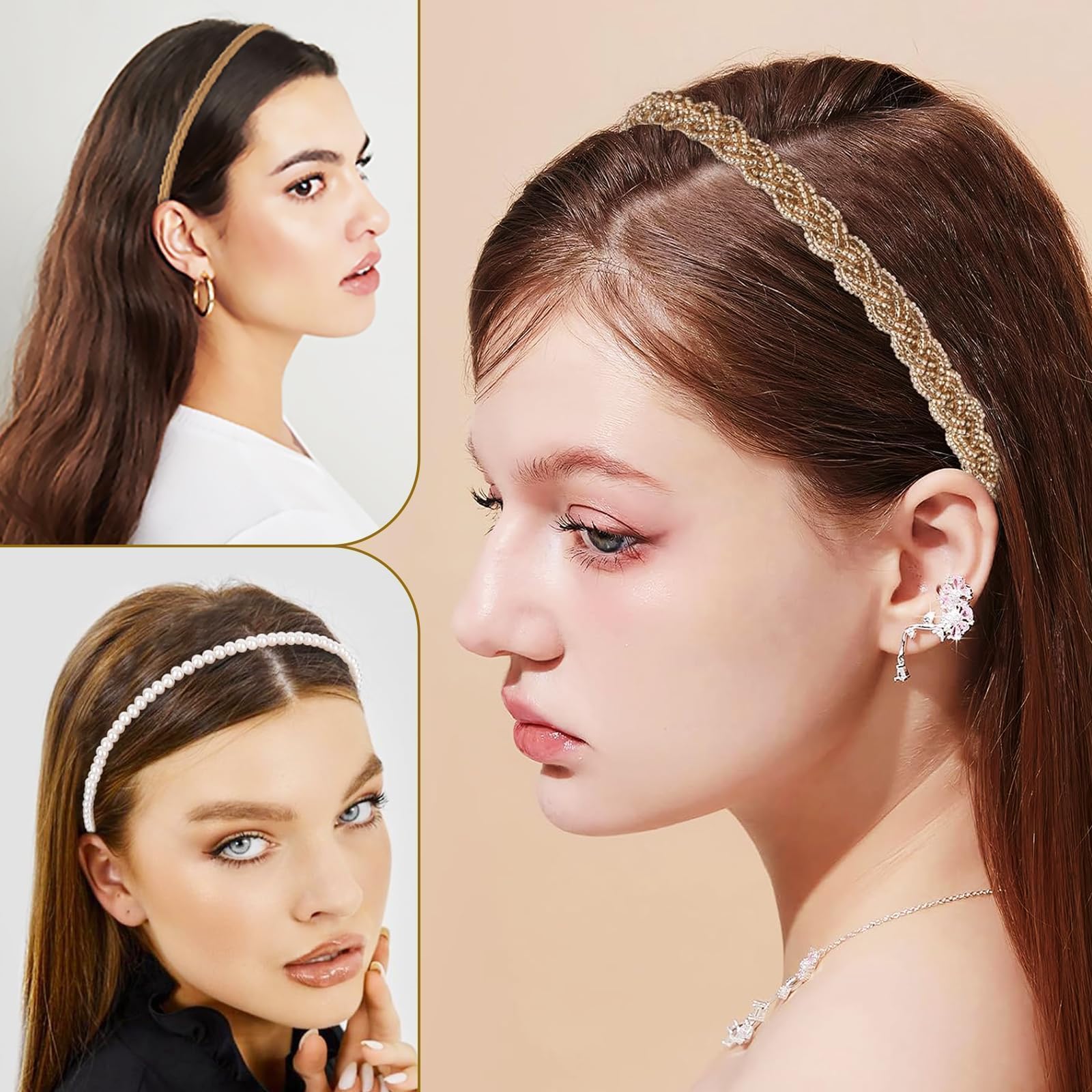 Quelcc Set 7 fasce capelli donna cerchietti con perle