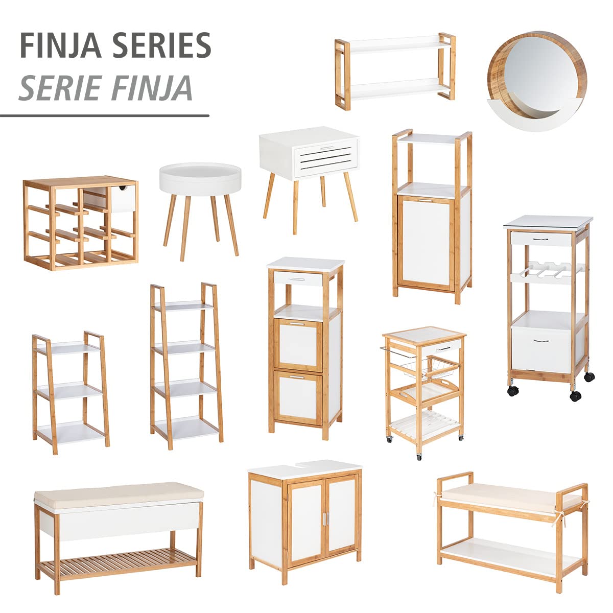 Wenko Finja Carrello Bambù Bianco Multiuso da Cucina e Bagno