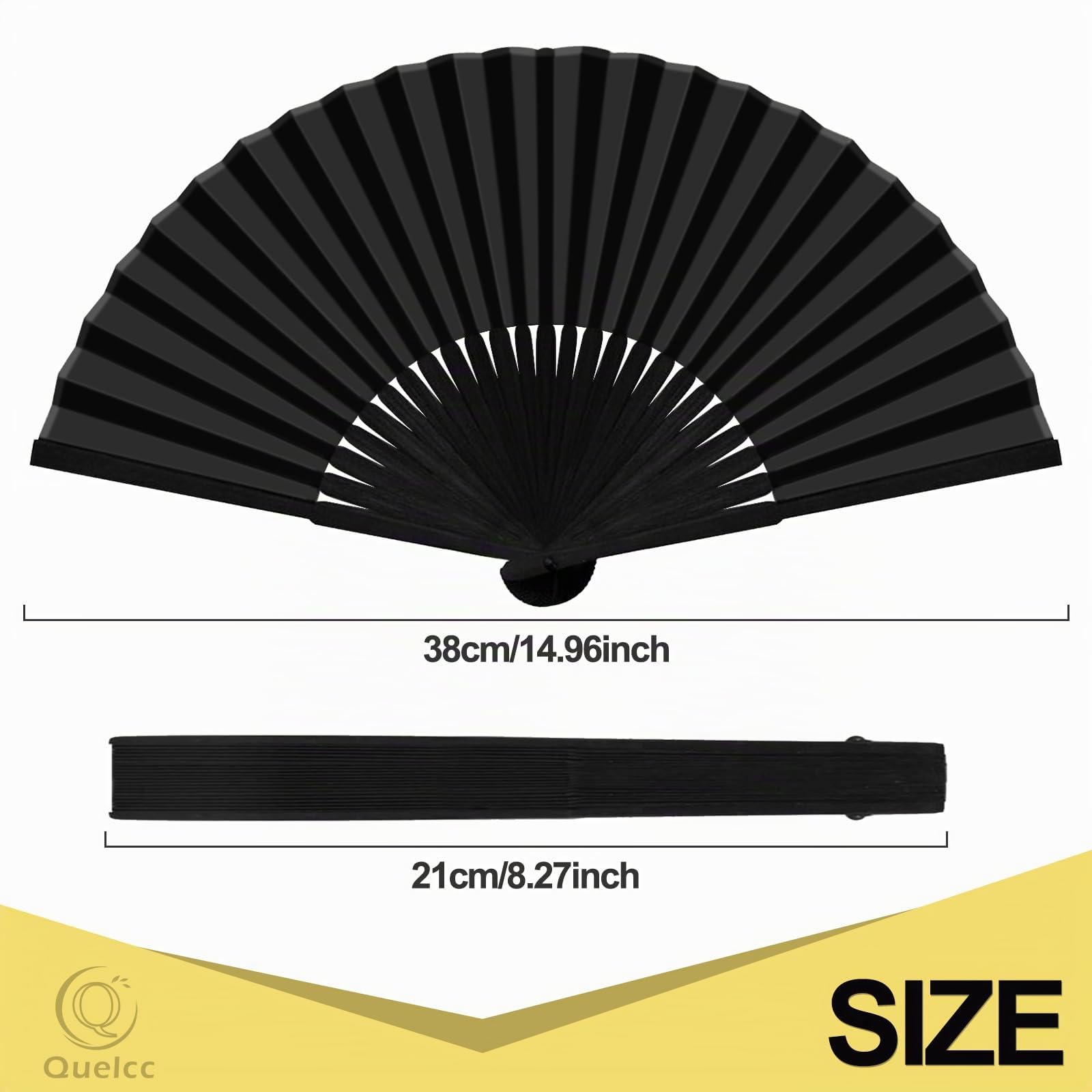Quelcc Ventaglio Nero 2 Pezzi Bambù 38 cm