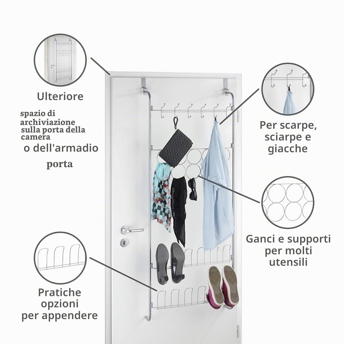 Wenko scaffale appendiporta organizer argento 59x150 cm