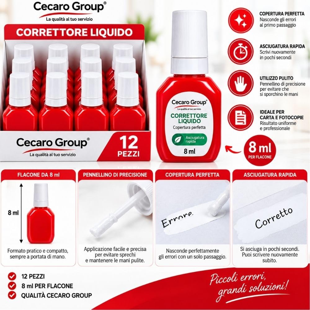 Cecaro Group Set 12 Correttori Liquidi 8 ml bianchetto asciugatura rapida