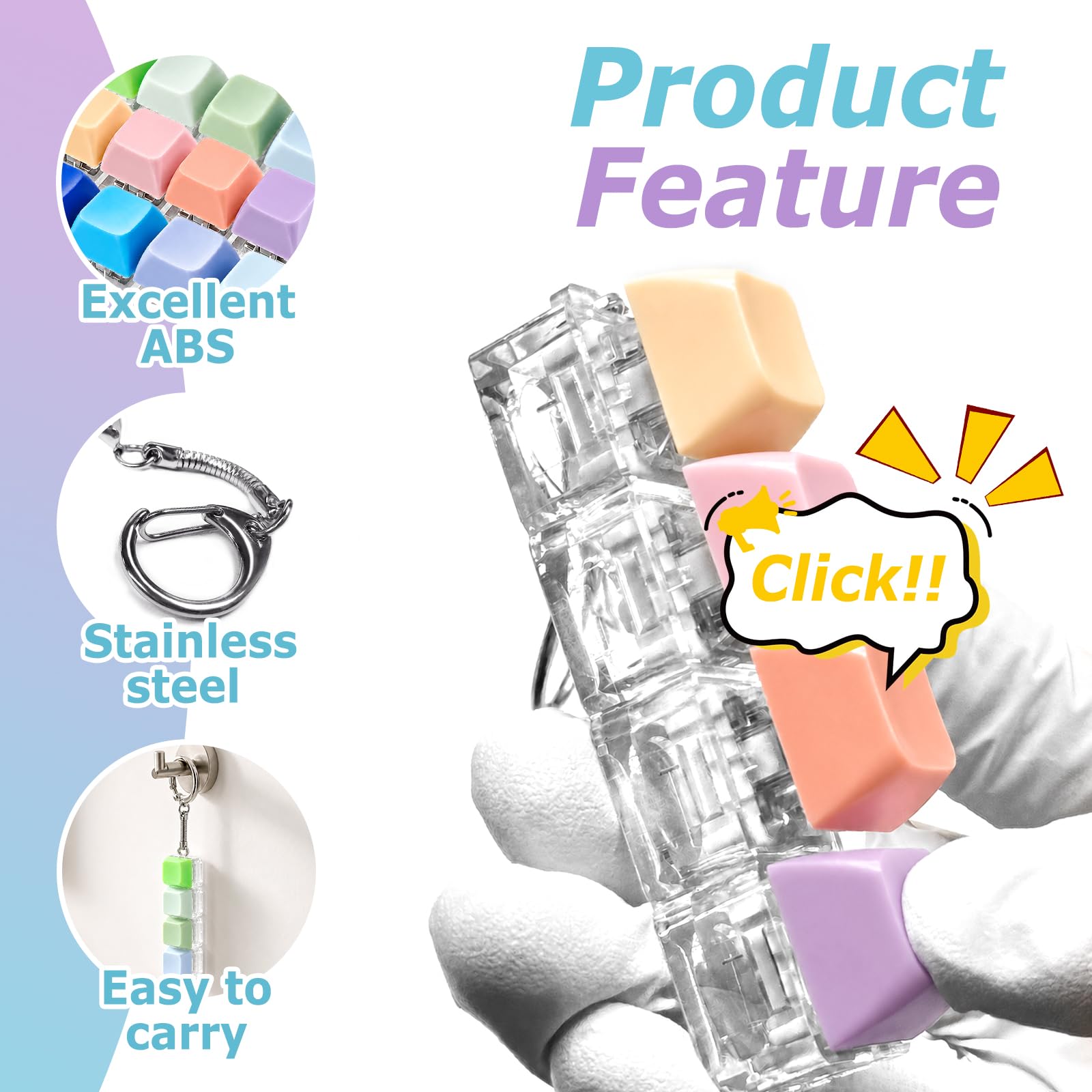Quelcc tastiera fidget portachiavi antistress 3 pezzi