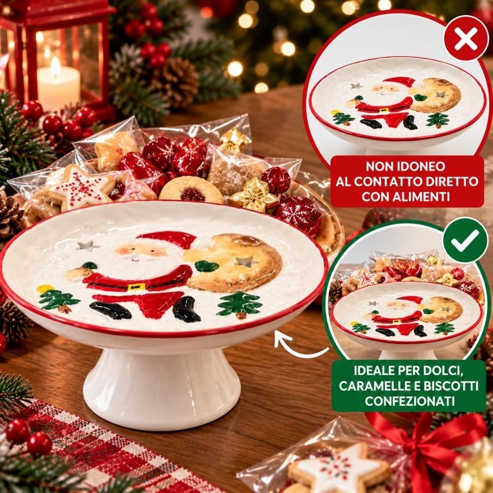 Cecaro Group Alzatina Natalizia Ceramica Babbo Natale 17 cm