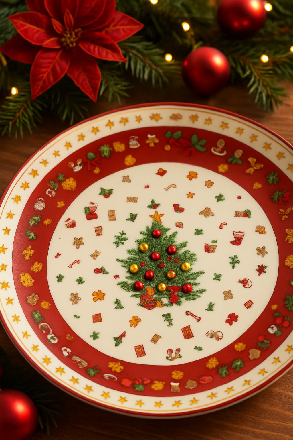 Cecaro piatto porta panettone ceramica natalizio con paletta